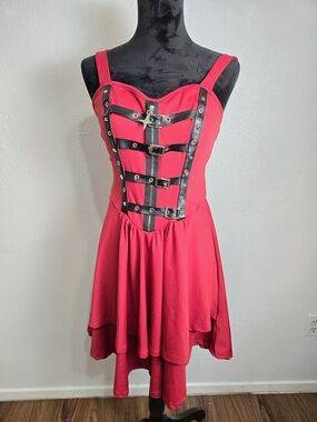 Red Strappy Gothic Buckle Dress